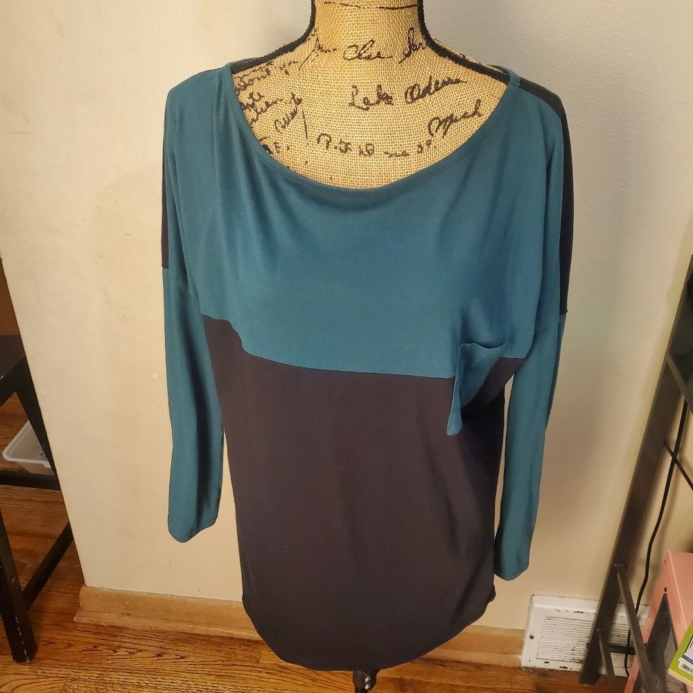 Victorias Secret Colorblock Top Teal Green Black Dolman Sleeve Tunic Blouse S